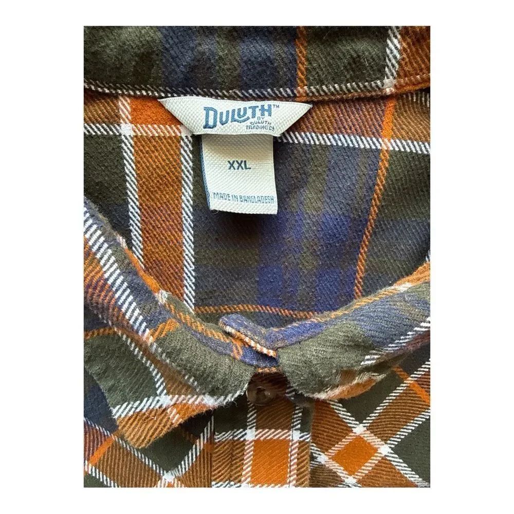 Women’s Duluth Plaid Button-Up Shirt Jacket - Blue and Orange. Folklore Flannel - Picture 3 of 4